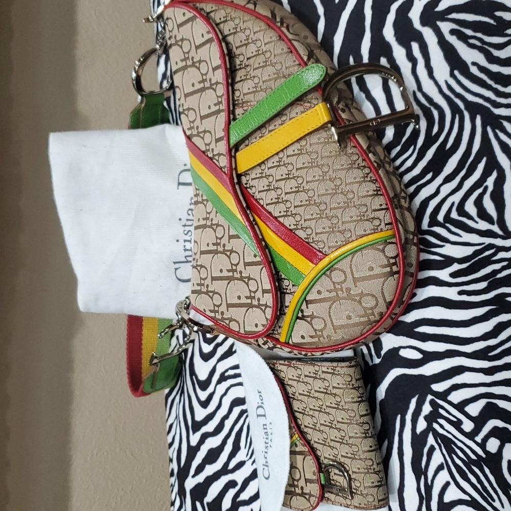 Rare Christian Dior RASTA SADDLE BAG WITH WALLET!!! AUTHENTIC.. - Picture 9 of 16